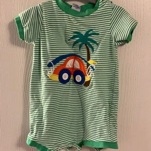 Embroidered car/palm tree romper